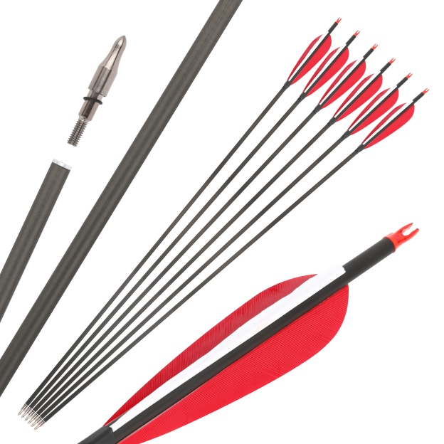 35.5" Pure Carbon Arrows 5" Feather Fletched Traditional Archery