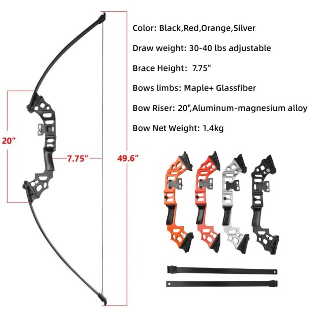 Takedown Recurve Bow Set 30-40lbs 50" Fishing Hunting