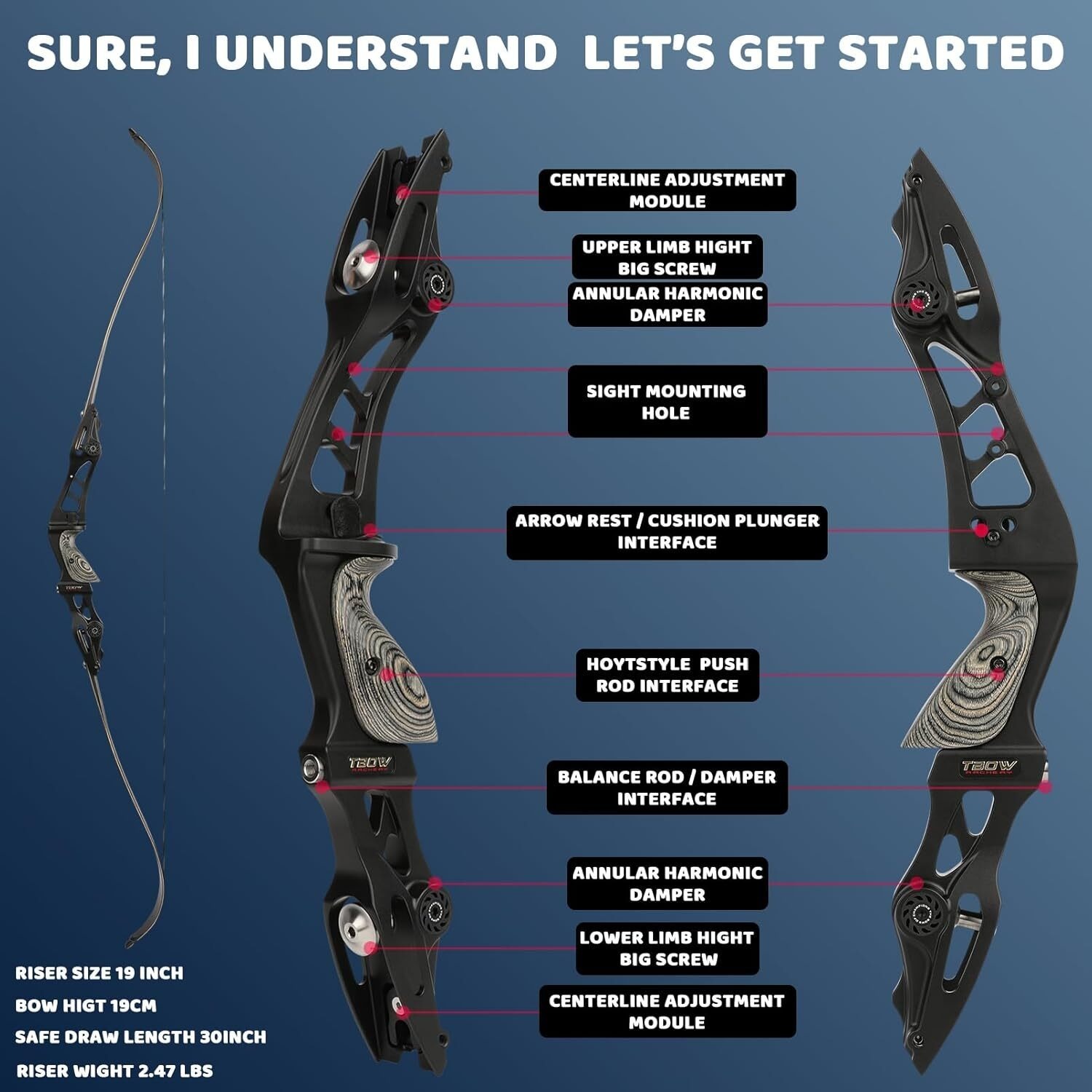 TBOW F263ILF Recurve Bow Hunting Set 62" 25-60lbs Target CNC
