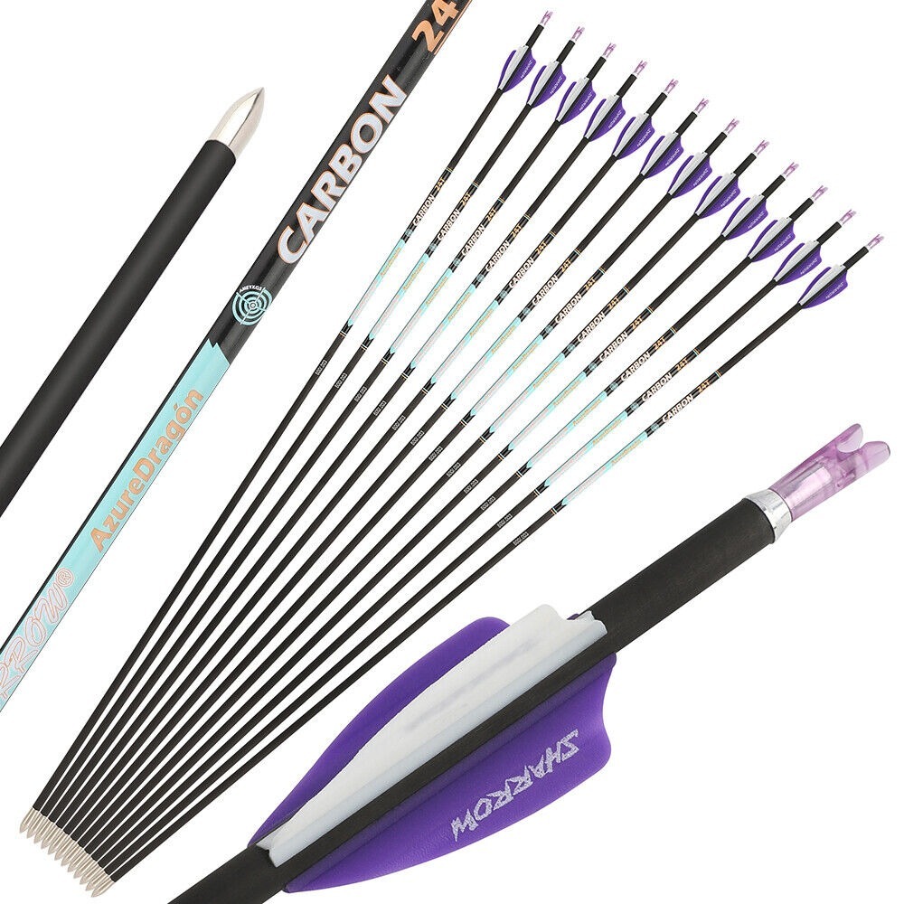 Pure Carbon Arrows 32 inch SP300-1000 Vanes .003" Recurve Compound Bow