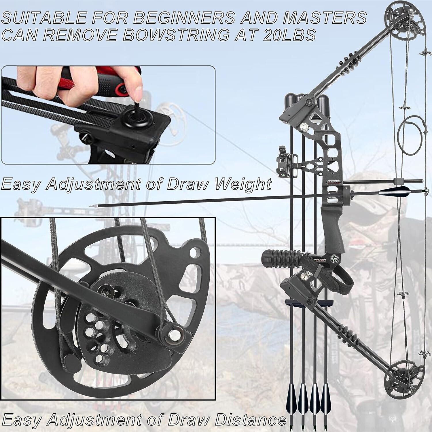 JUNXING Dragon X8 Compound Bow Set Hunting Fishing Arrow Kit 20-70 lbs