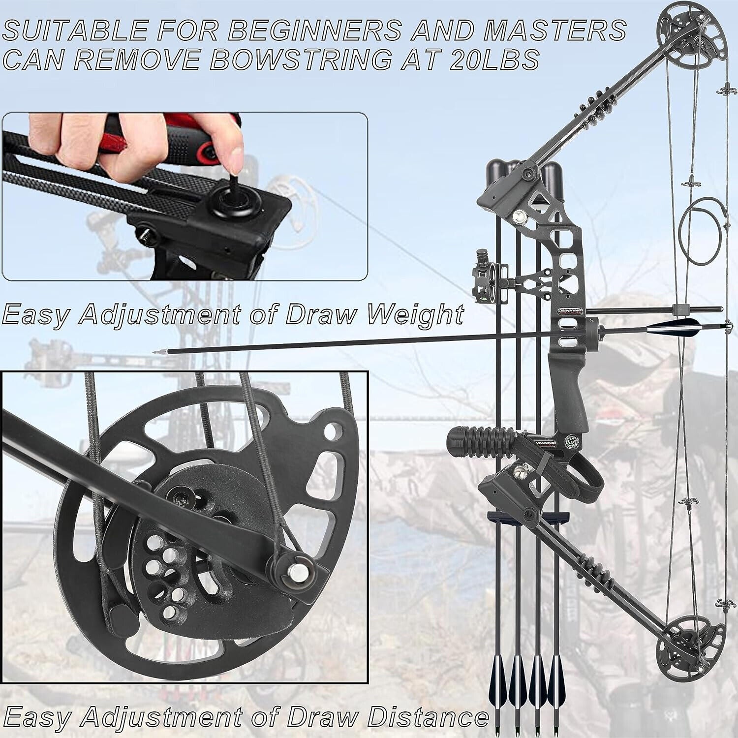JUNXING Dragon X8 Compound Bow Set Hunting Fishing Arrow Kit 20-70 lbs