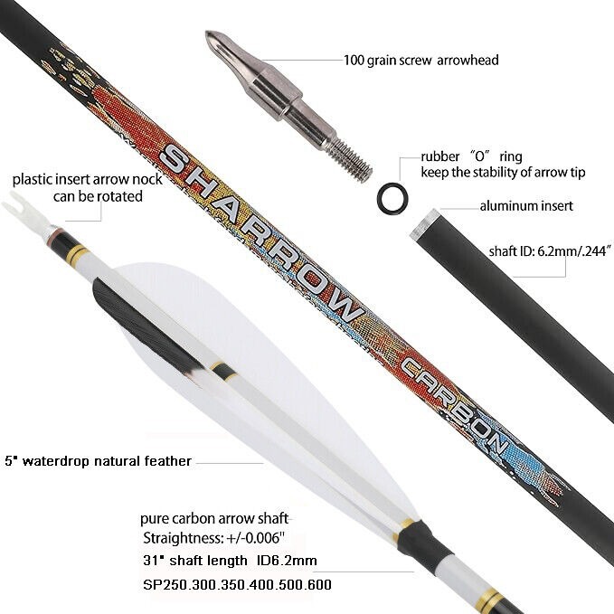 31 inch Pure Carbon Arrow SP250-600 Recurve Bow Compound Bow Hunting