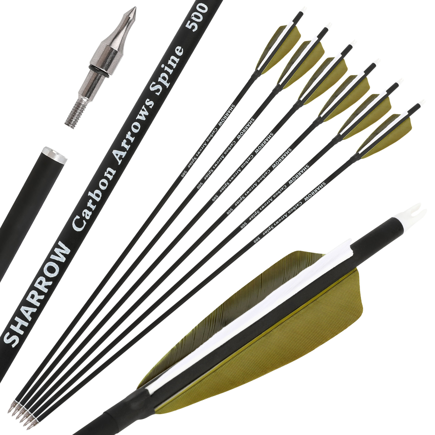 Archery Carbon Arrows Natural Feather Spine 500 Hunting Practice