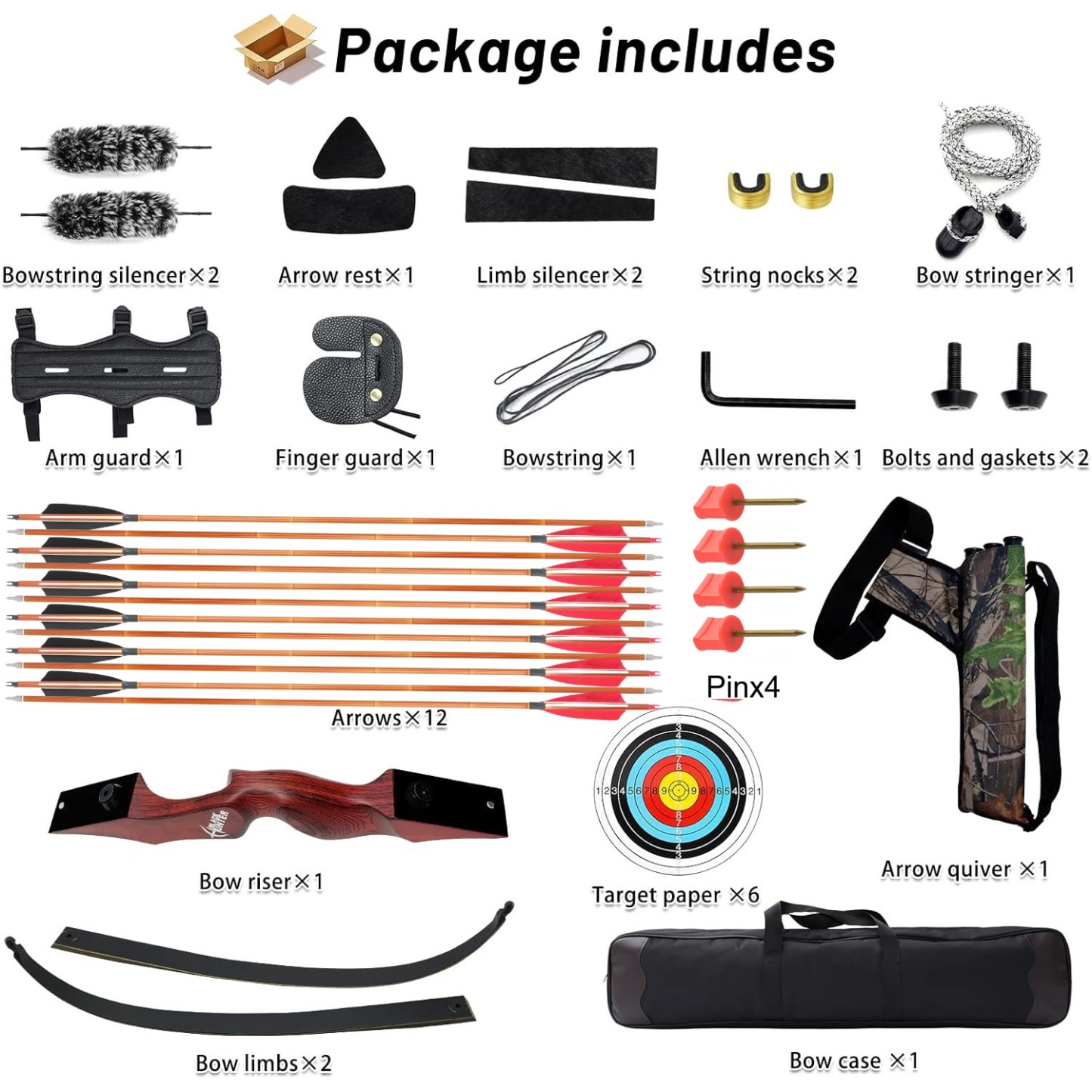 Black Hunter Recurve Bow and Arrow Set Adult Beginner Hunting LH RH