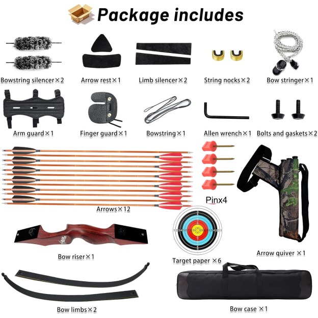 Black Hunter Recurve Bow and Arrow Set Adult Beginner Hunting LH RH