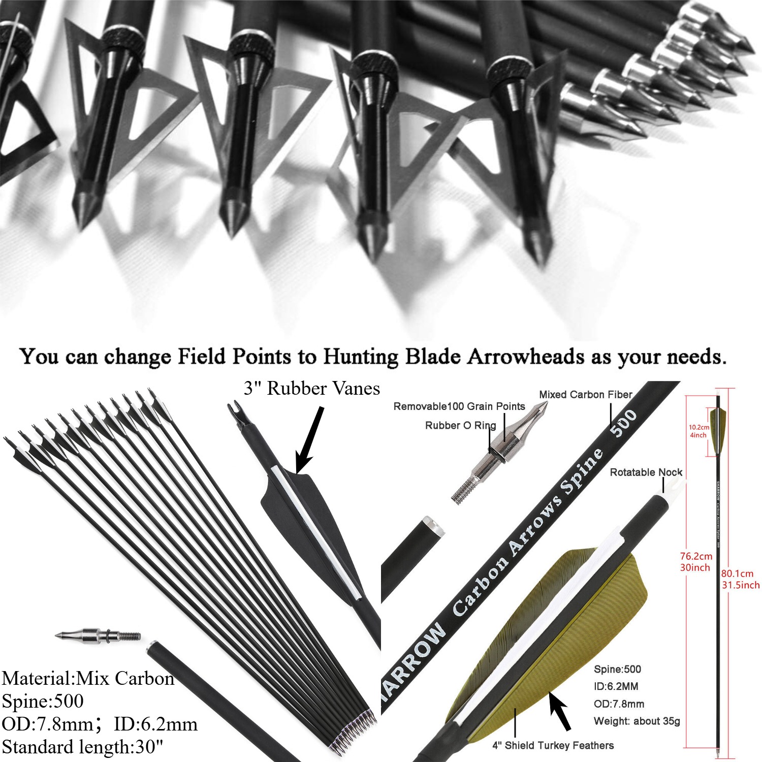 TBOW 62” Traditional  ILF Hunting Recurve Bow Set 30-60Lbs RH