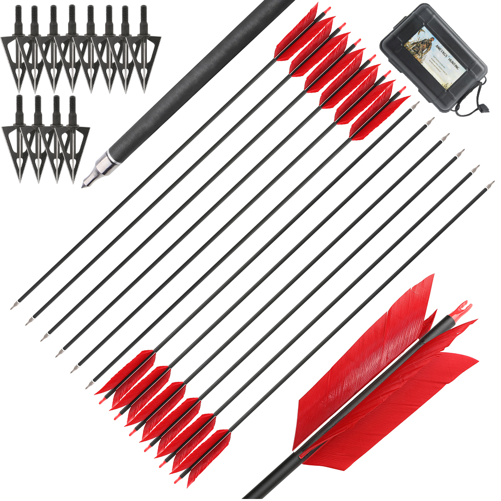 30 in Carbon Arrows 12pcs 500 Spine Mixed 4-Feather Archery Set