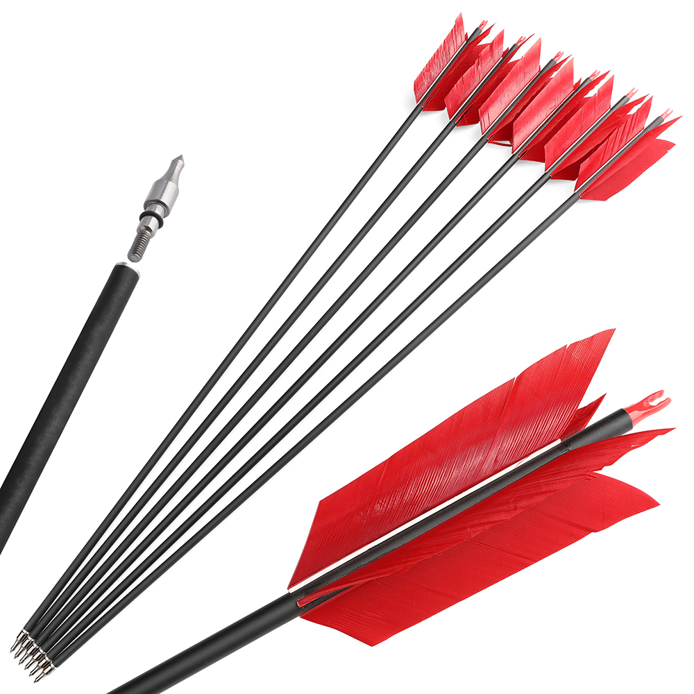30 in Carbon Arrows 12pcs 500 Spine Mixed 4-Feather Archery Set