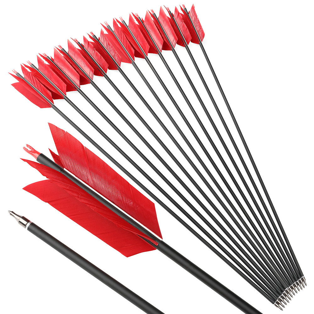 30 in Carbon Arrows 12pcs 500 Spine Mixed 4-Feather Archery Set
