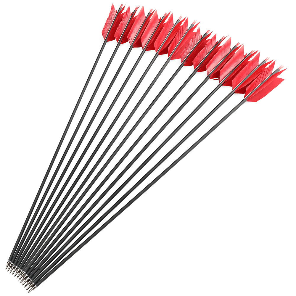 30 in Carbon Arrows 12pcs 500 Spine Mixed 4-Feather Archery Set