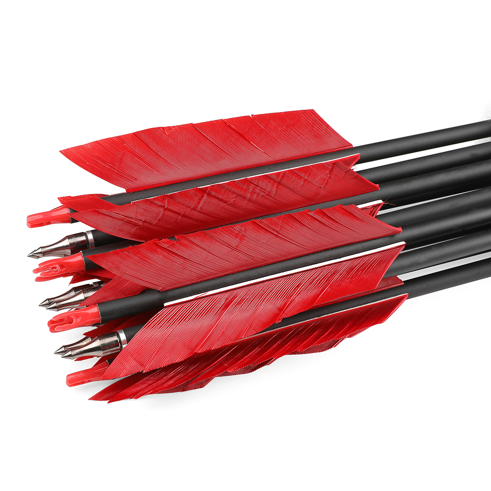 30 in Carbon Arrows 12pcs 500 Spine Mixed 4-Feather Archery Set