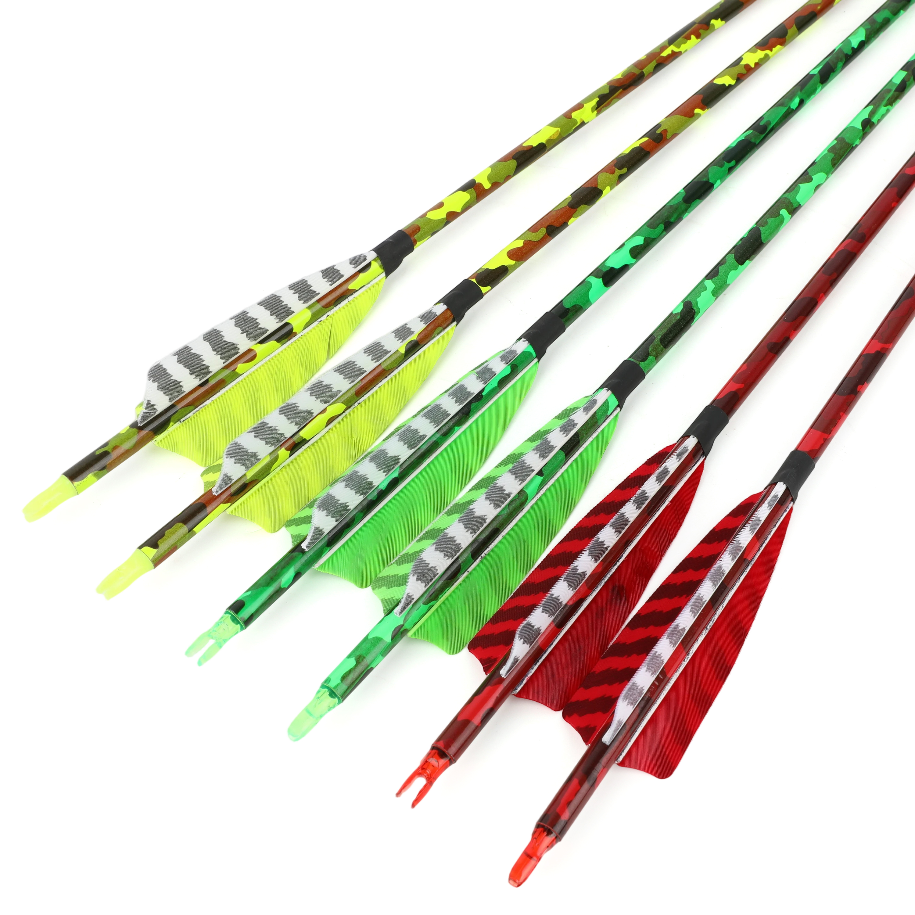 12pcs Mixed Carbon Arrows 4" Turkey Feather 30" Spine 500
