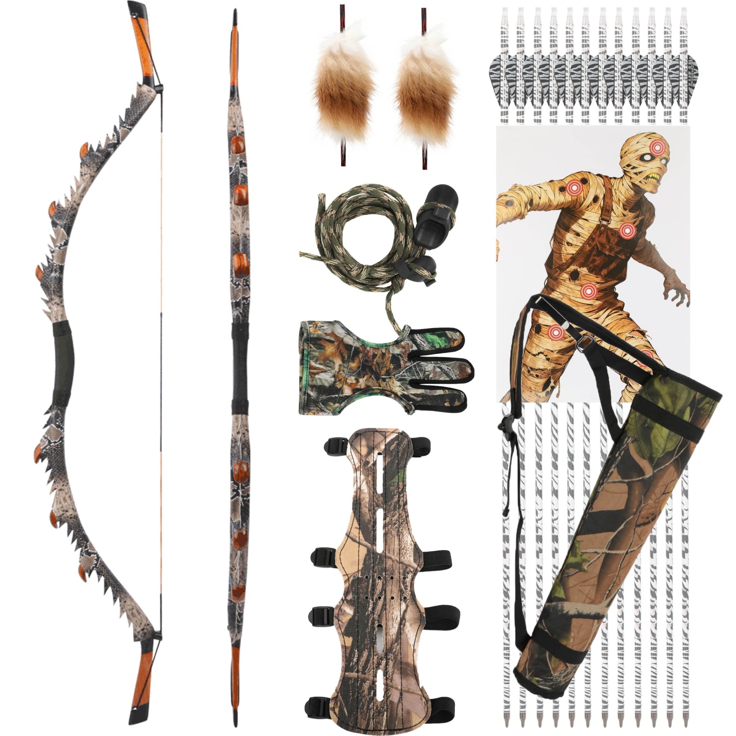Archery Recurve Bow Kit  35/45/55lbs Wooden Takedown Hunting Split Bow