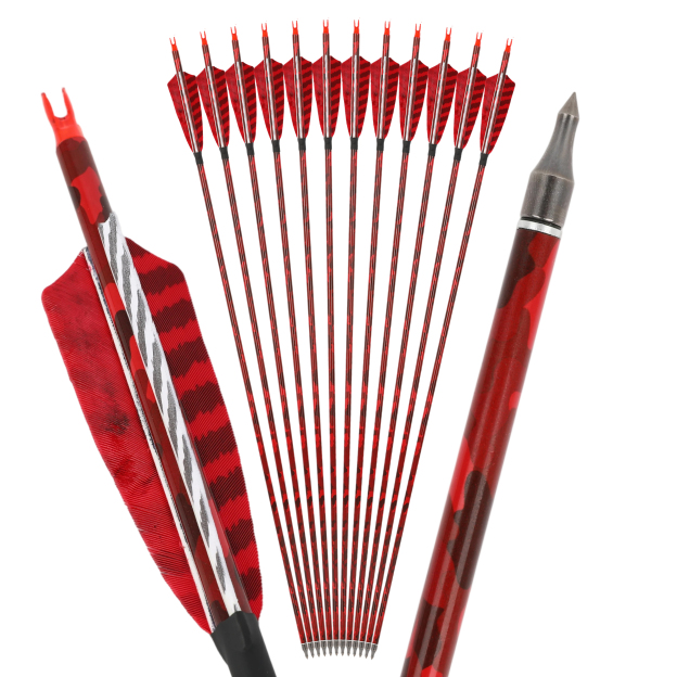 12pcs Mixed Carbon Arrows 4" Turkey Feather 30" Spine 500
