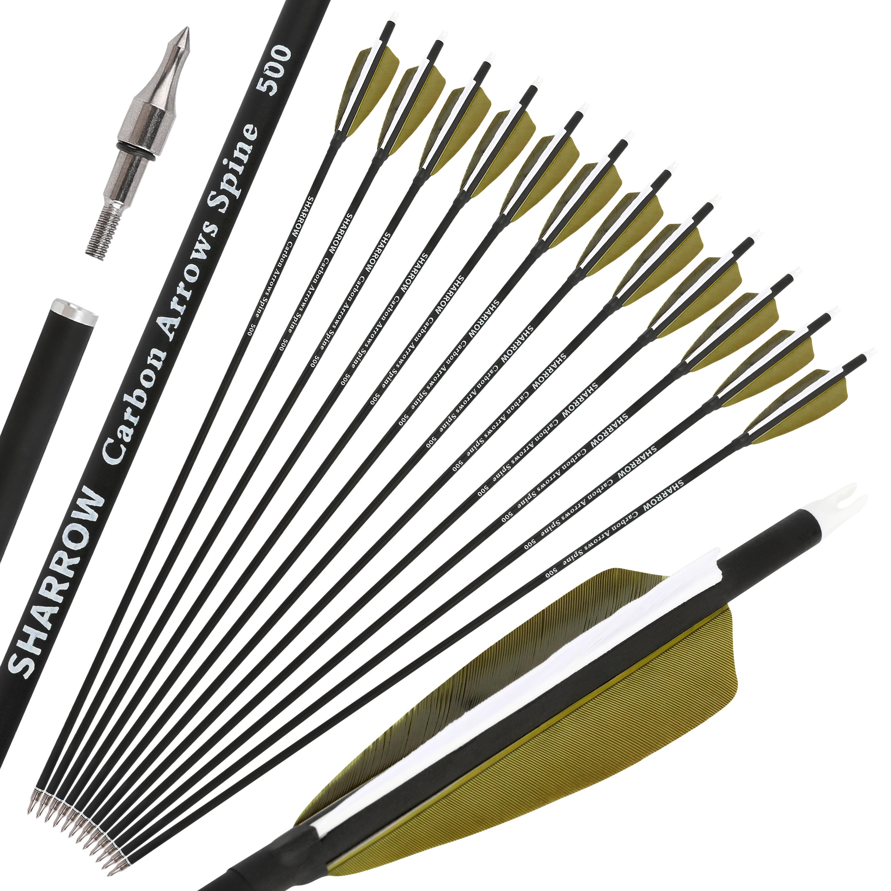 thumbnail image 2 of Carbon Arrows With Real Turkey Feathers – 30/32 Inch – Spine 500 – For Compound Or Recurve Bow – Hunting 2 of 4