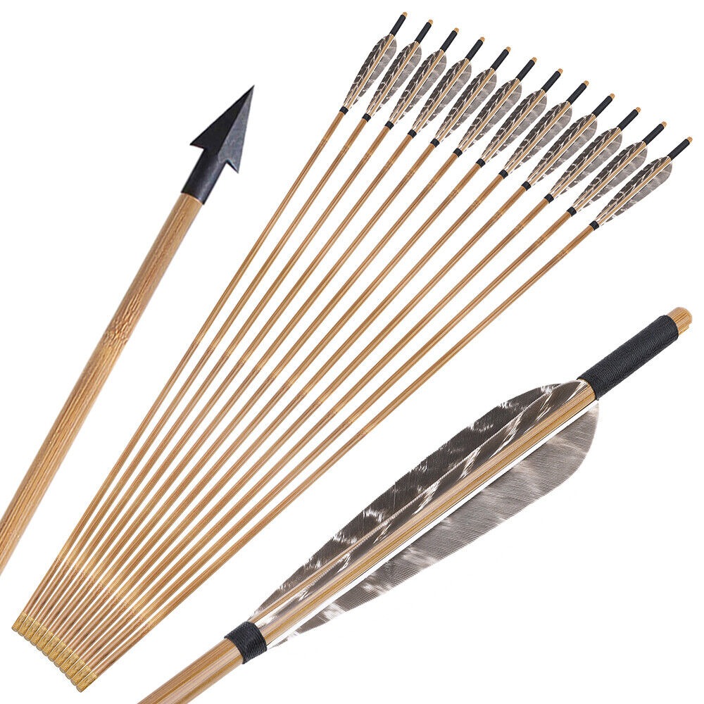 Bamboo Arrows for Traditional Bow 8mm Turkey Feather Longbow Hunting