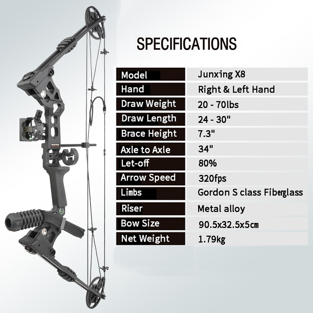 JUNXING X8 Compound Bow Package 20-70lb Hunting Target Set Beginners