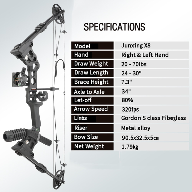 JUNXING X8 Compound Bow Package 20-70lb Hunting Target Set Beginners