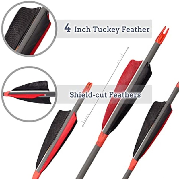 Archery Carbon Arrows Spine 500 with 4" Real Feathers Hunting Target