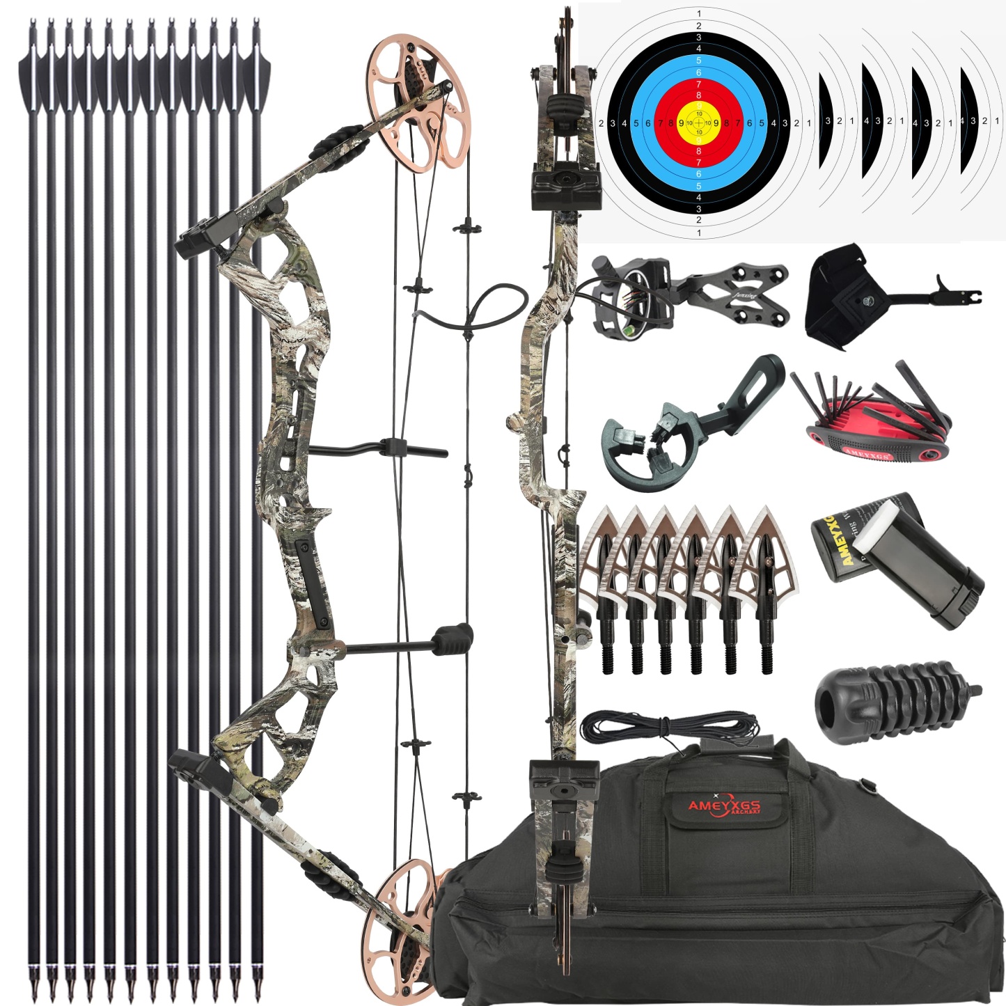 JUNXING M193 Compound Bow Adjustable Hunting Bow and Arrows 0-70lbs