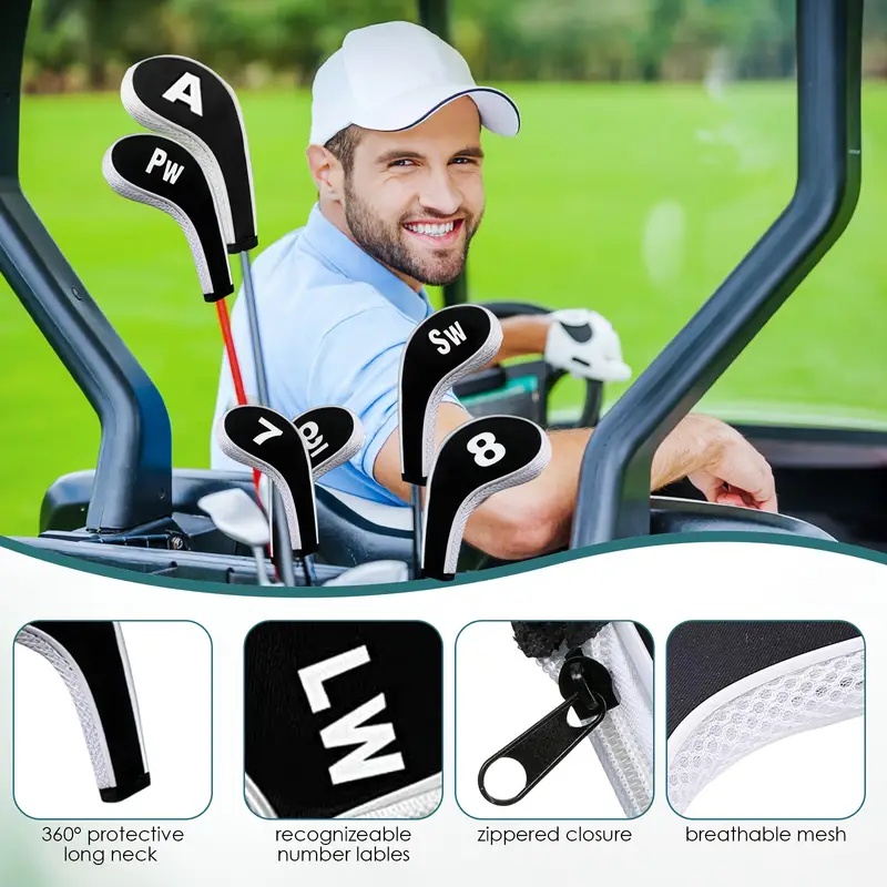 Golf Club Cover Set Driver Head Cover Long Neck Design  12pcs