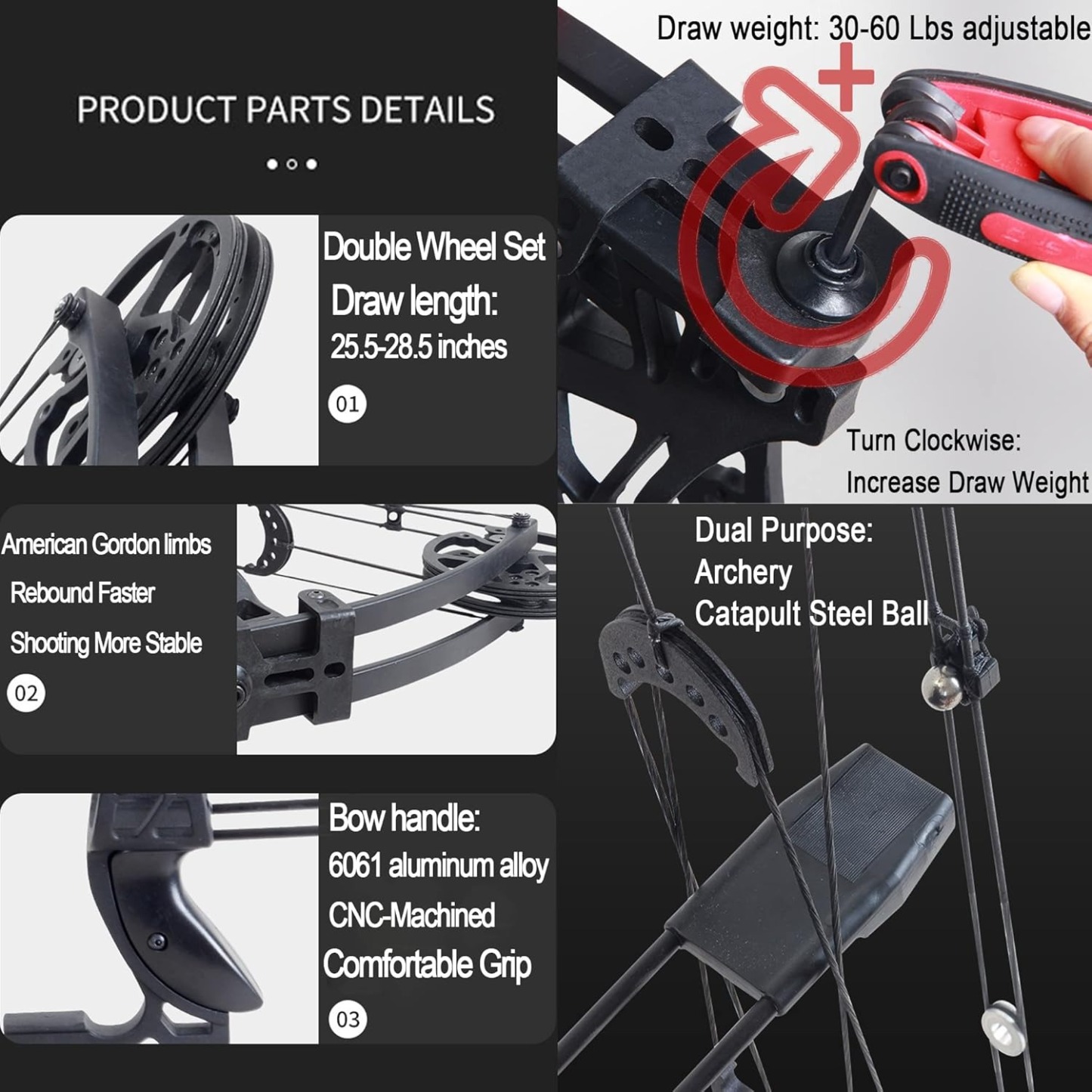 Junxing M109E Dual-use Hunting Compound Bow Kit Steel Ball CNC