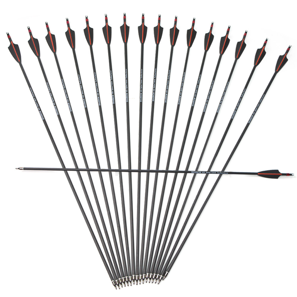 12pcs Mixed Carbon Arrows 400 500 Spine with Rubber Feathers and 6 Yellow Jade Arrowheads