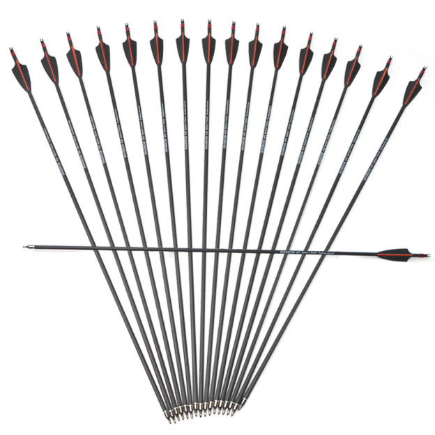 12pcs Mixed Carbon Arrows 400 500 Spine with Rubber Feathers and 6 Yellow Jade Arrowheads