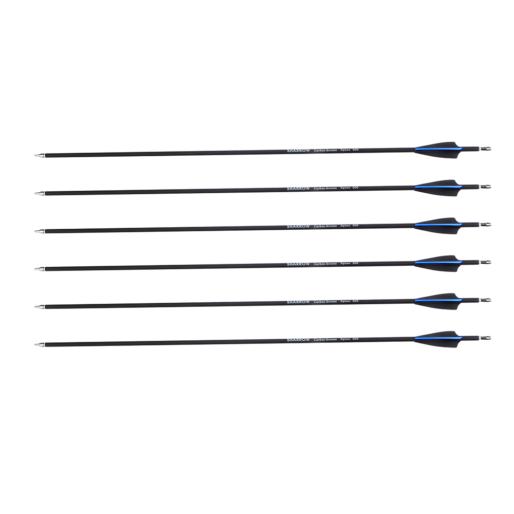 12pcs Mixed Carbon Arrows 400 500 Spine with Rubber Feathers and 6 Yellow Jade Arrowheads