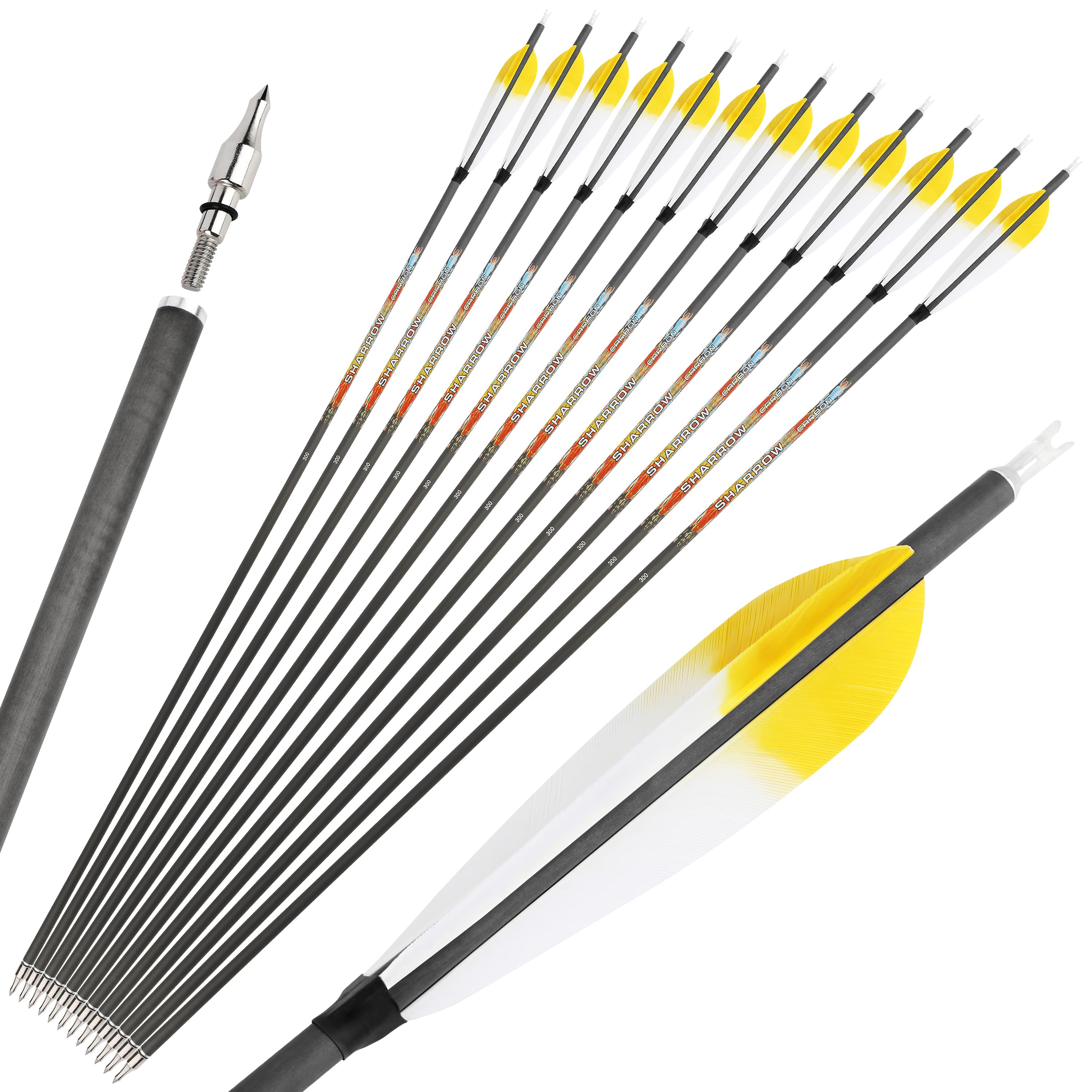 Pure Carbon Archery Arrows turkey feather 31" Recurve and Compound Bow