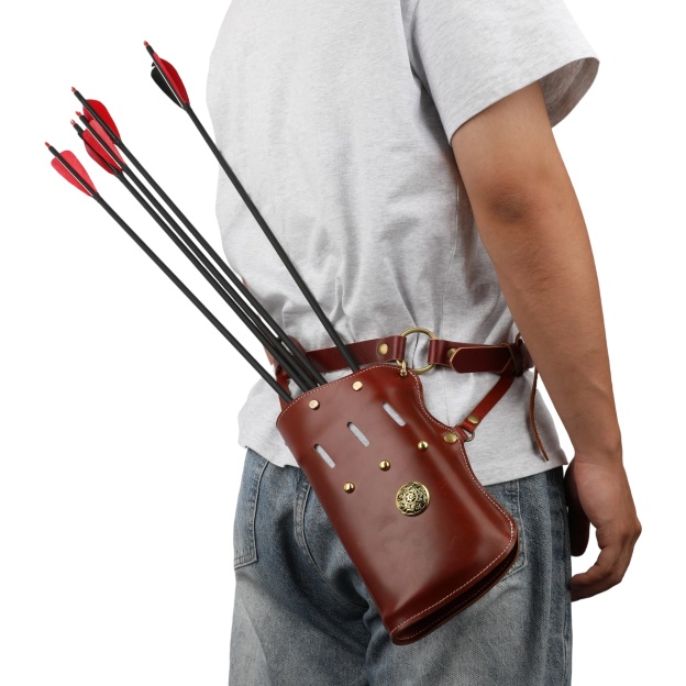 Traditional Horseback Archery Quiver Oil-Waxed Leather Arrow Holder