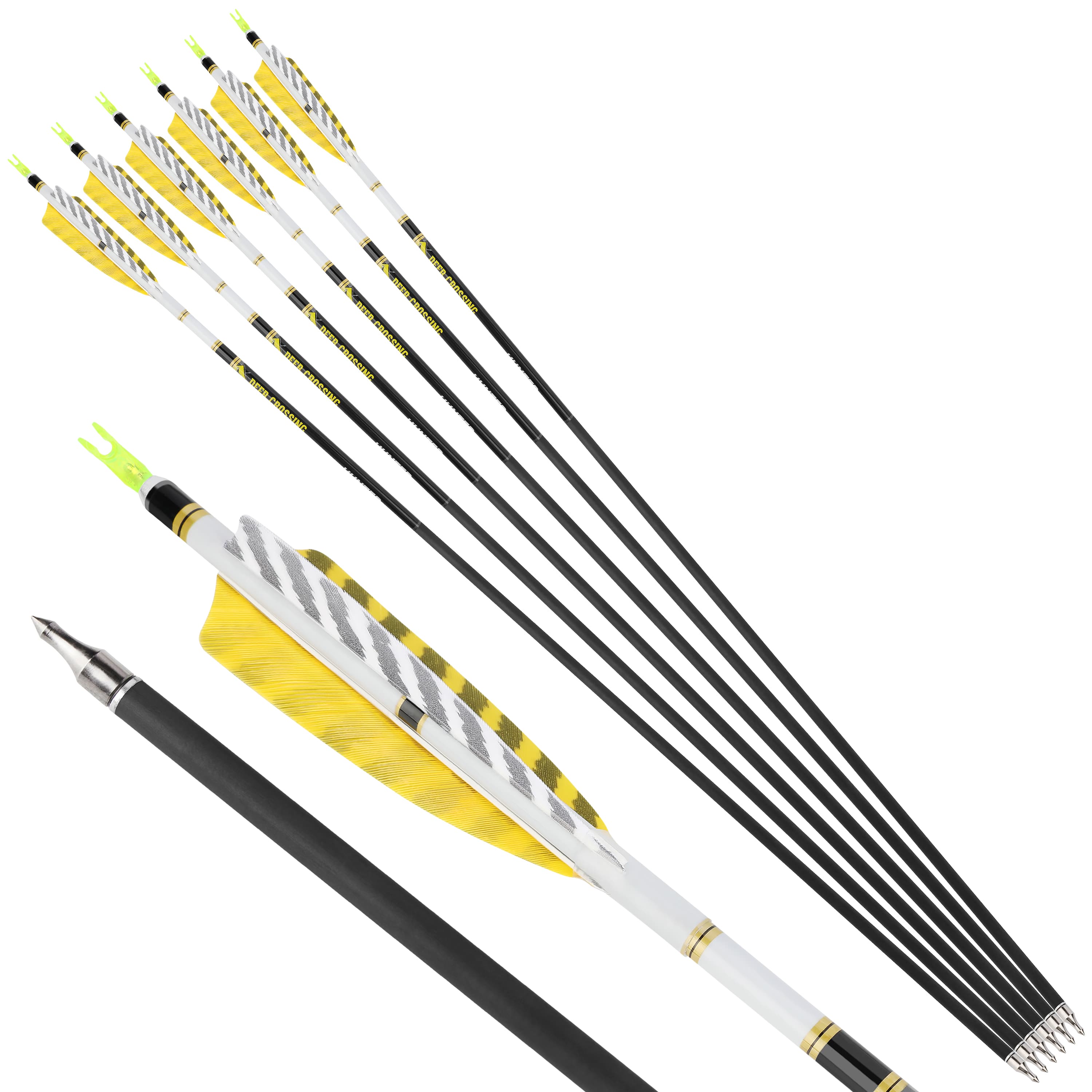 DEER CROSSING Pure Carbon Arrows Spiral Fletched Target & Practice