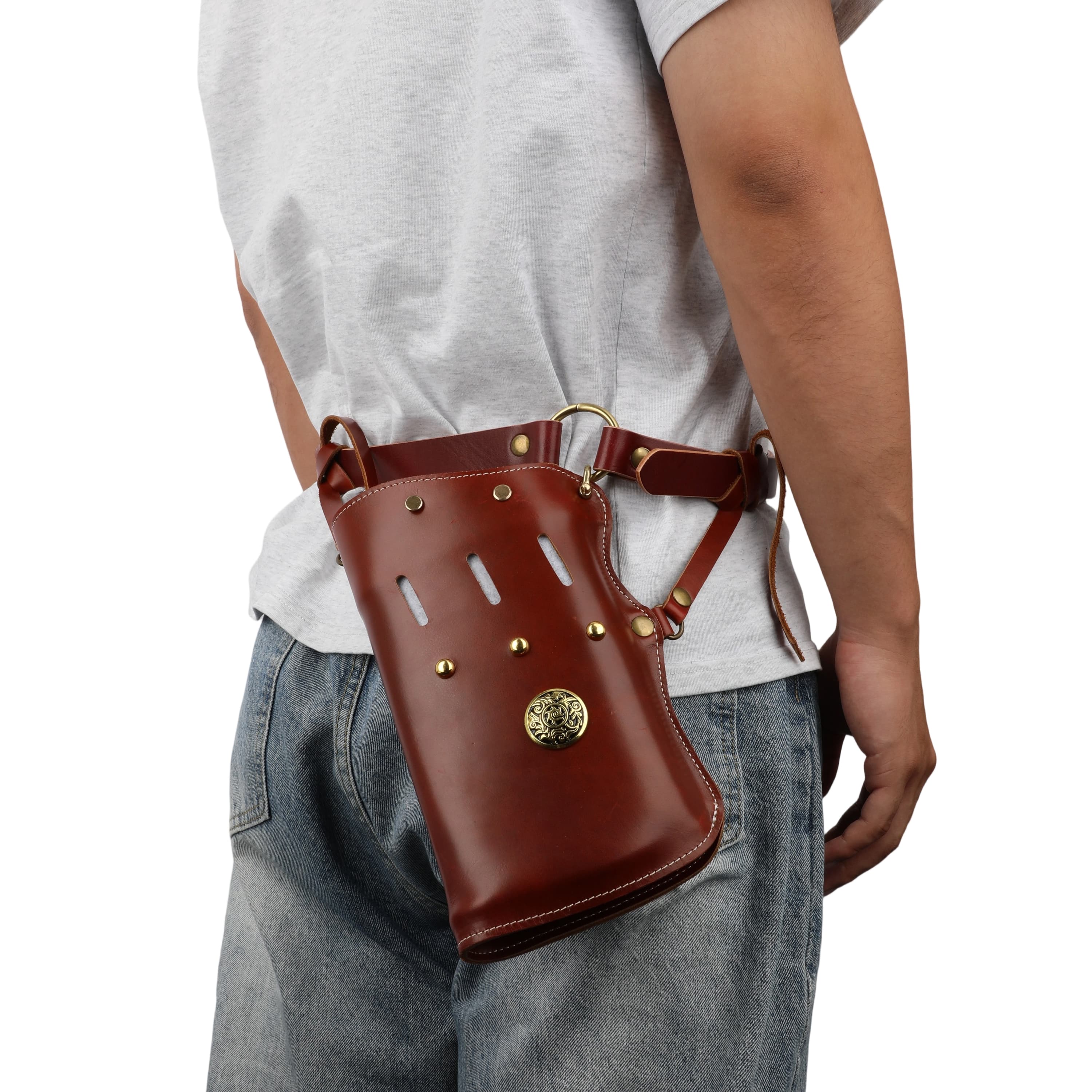 Traditional Horseback Archery Quiver Oil-Waxed Leather Arrow Holder