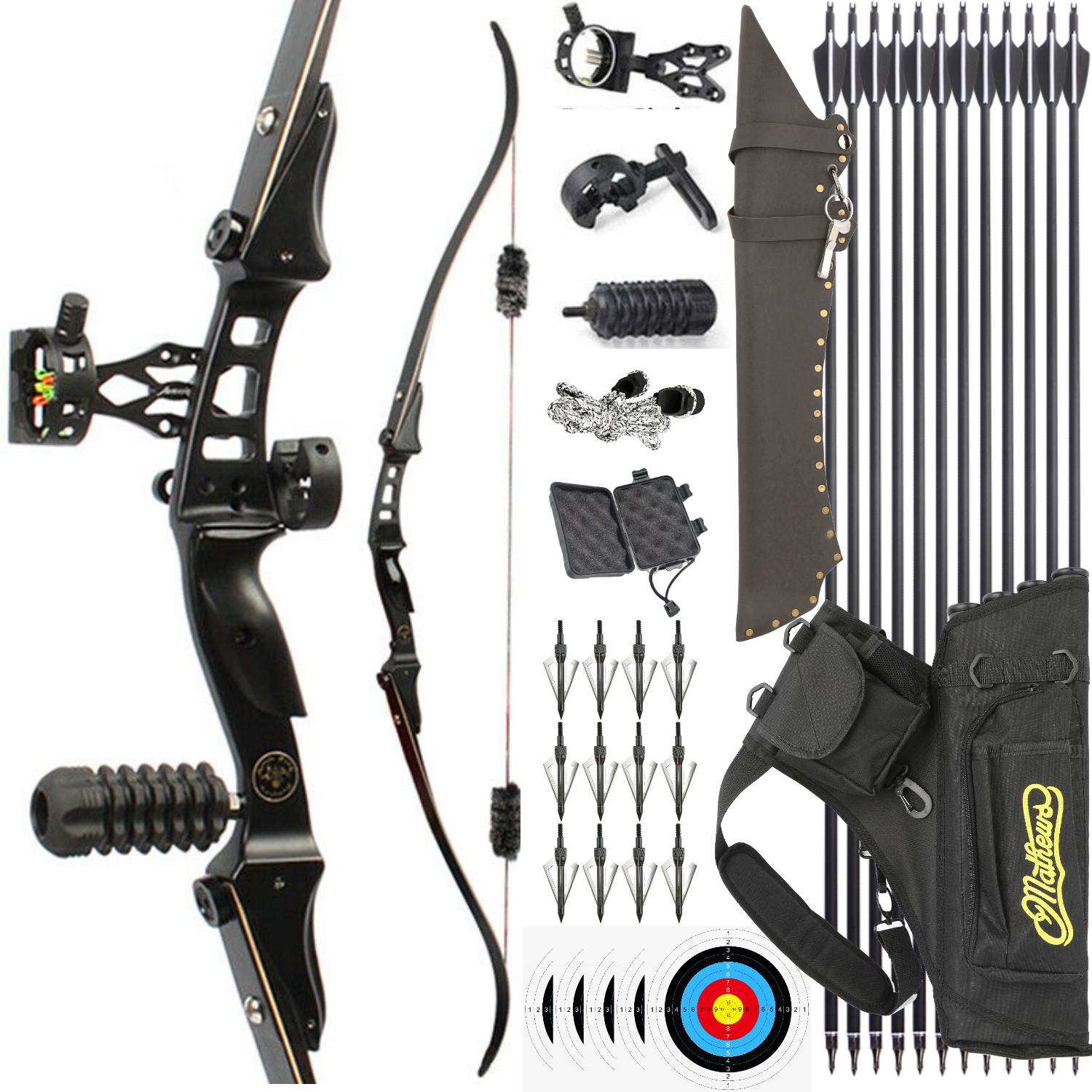 ILF Recurve Bow 20-50lbs Adjustable, Maple/Fiberglass Limbs