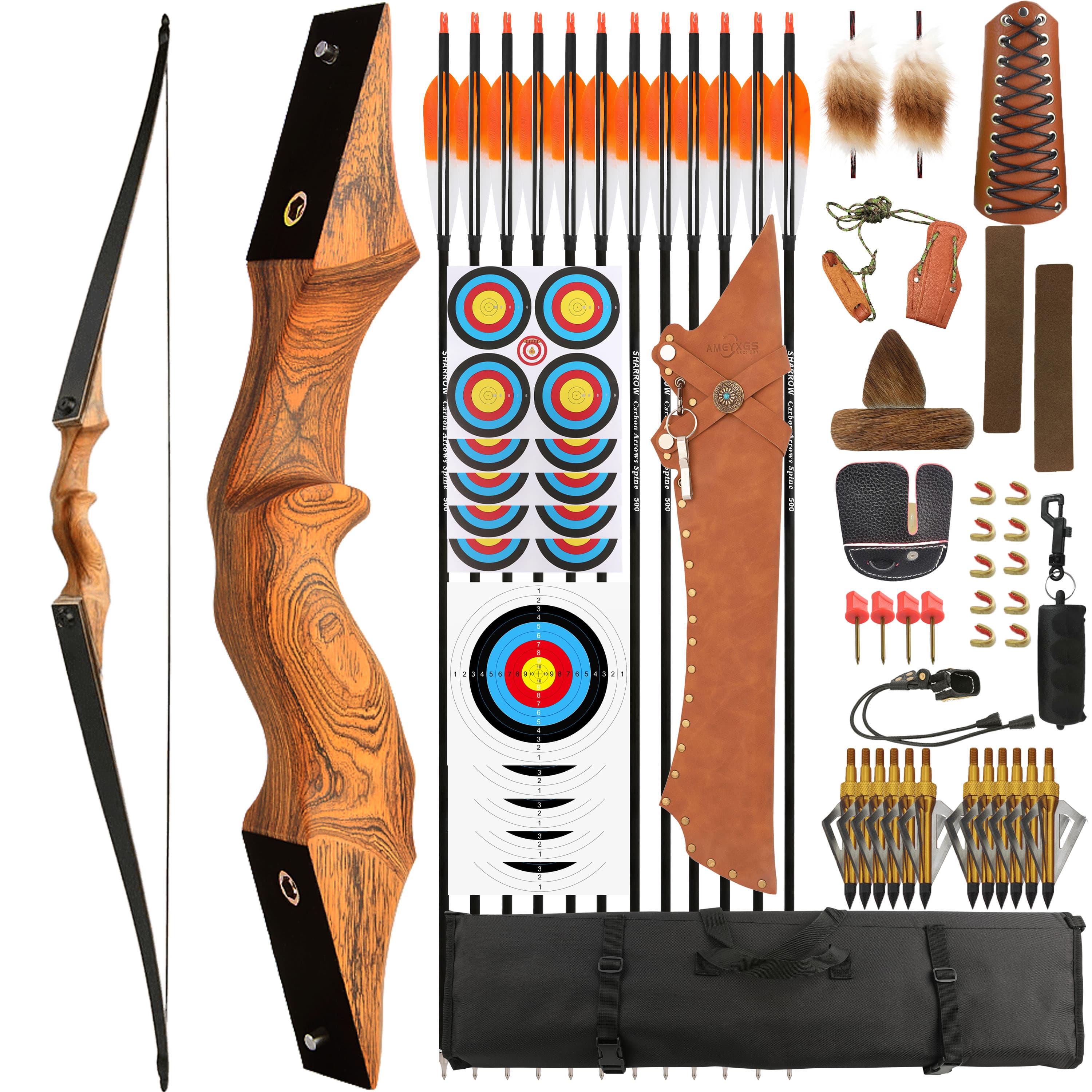 Black Hunter Longbow Recurve Bow and Arrows Kit Hunting LH RH