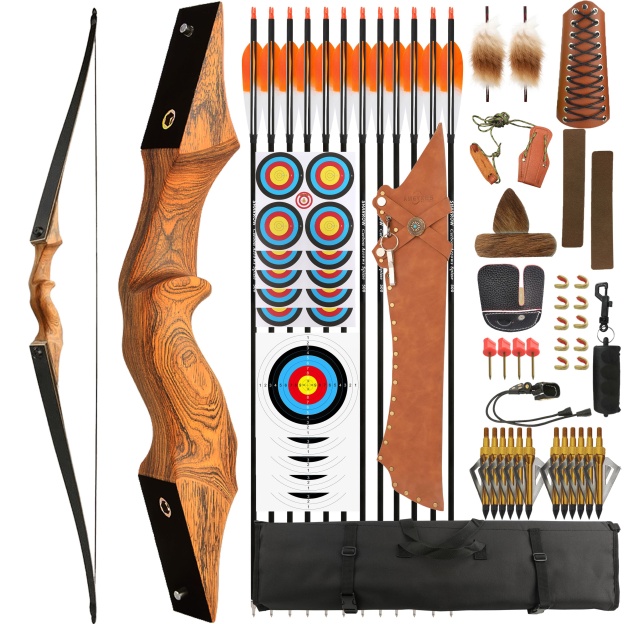 Black Hunter Longbow Recurve Bow and Arrows Kit Hunting LH RH