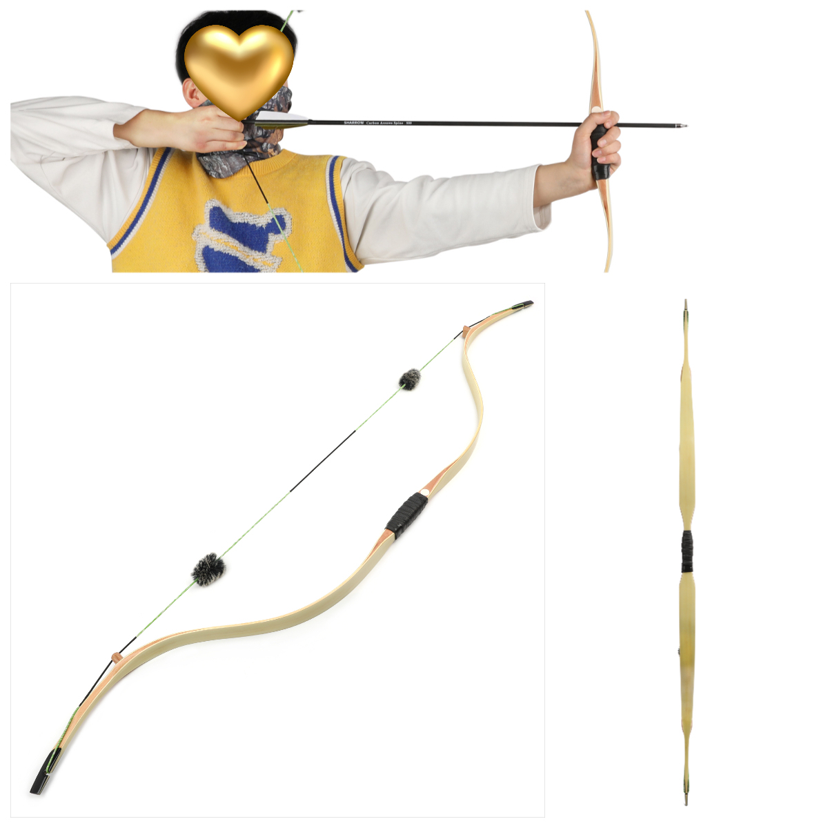 58" One Piece Traditional Bow 20-45lbs Archery RH LH