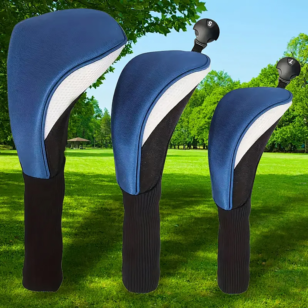 Golf Club Head Cover Set Driver Fairway Hybrid Headcovers Tags 3Pcs 