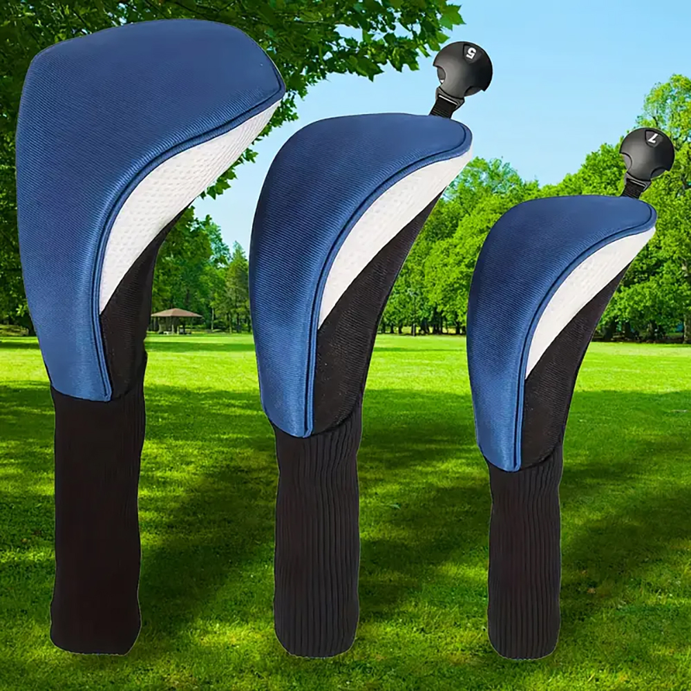 Golf Club Head Cover Set Driver Fairway Hybrid Headcovers Tags 3Pcs 