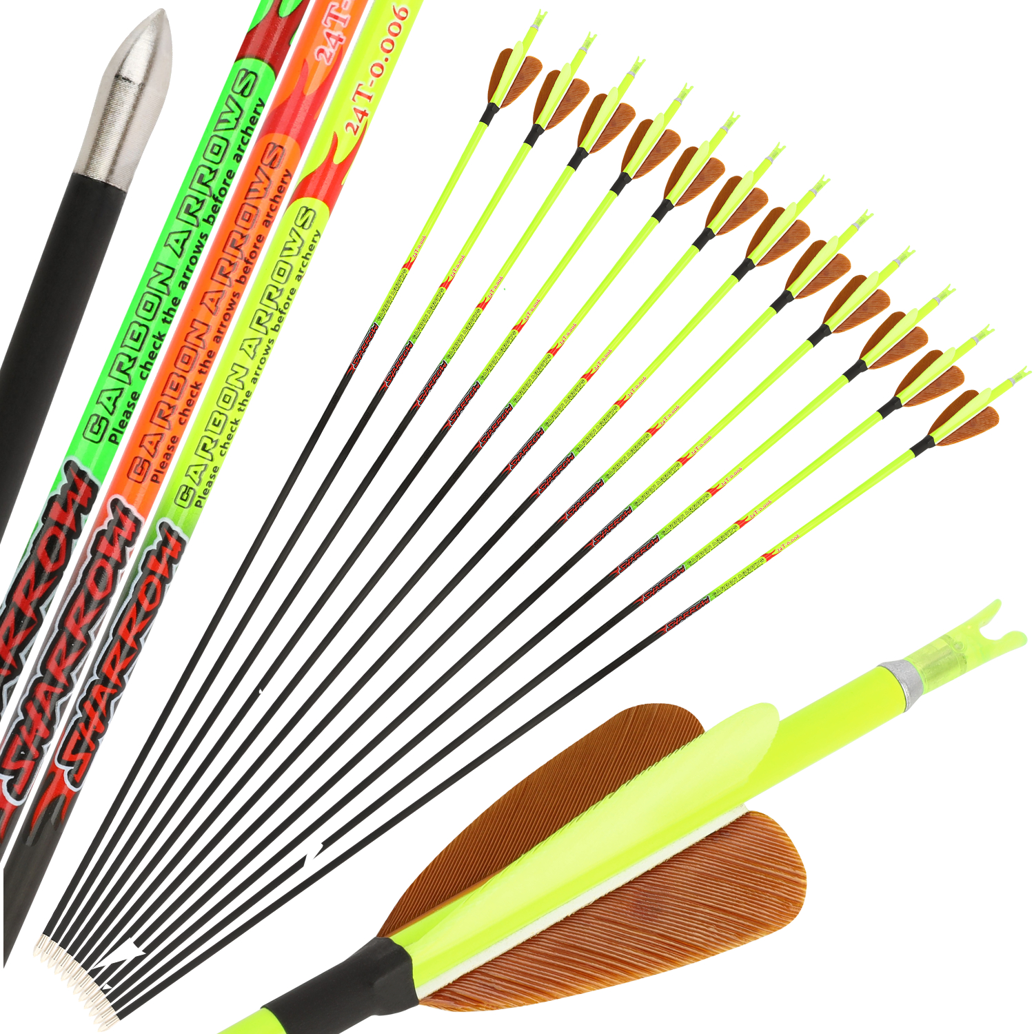 32" 24T Pure Carbon Arrow Spine 400-1000 ID4.2mm Feathers