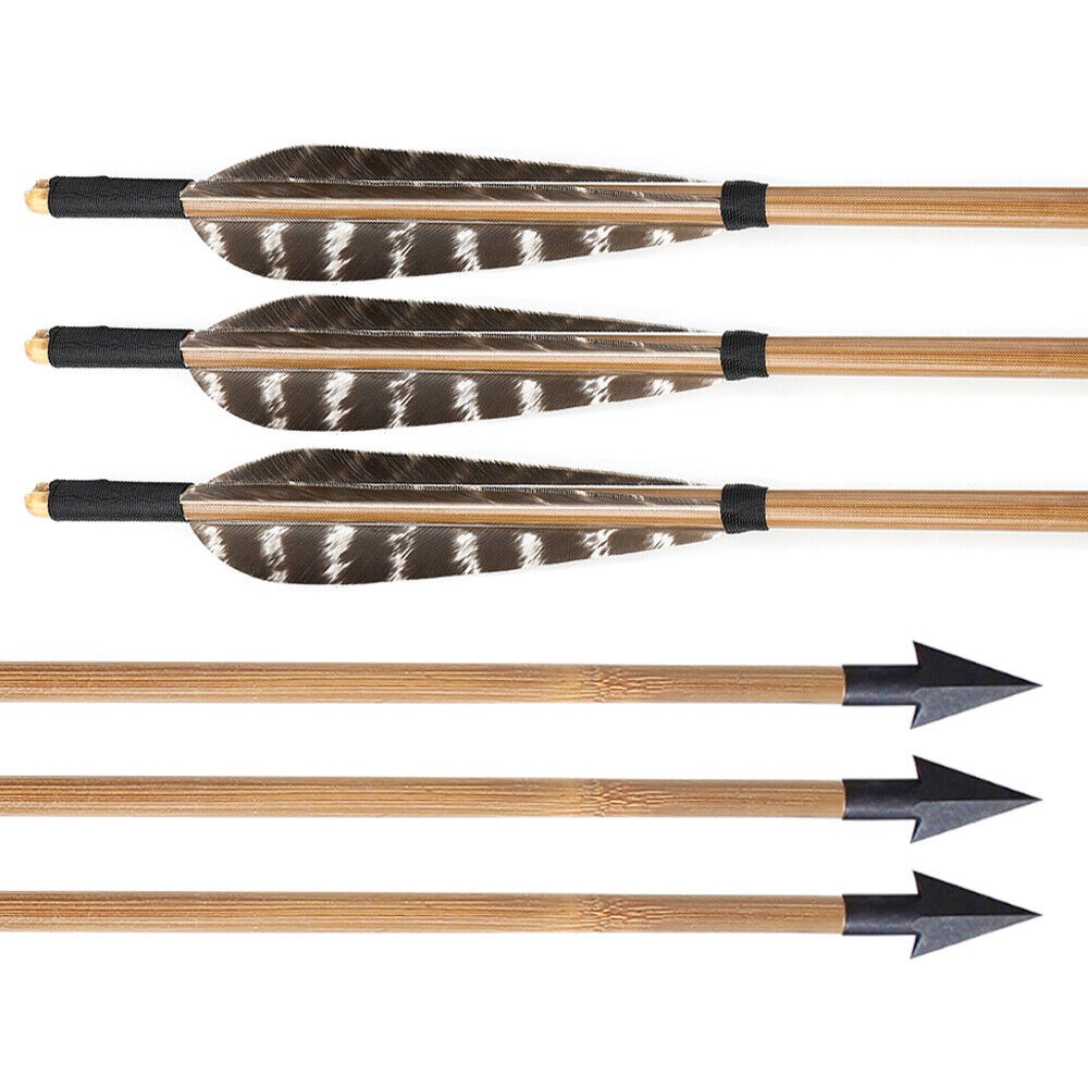 Bamboo Arrows for Traditional Bow 8mm Turkey Feather Longbow Hunting