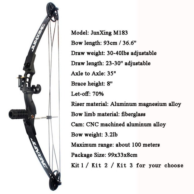 JUNXING M183 Bowfishing Compound Bow Kit 30-40lbs Bow Fishing Target