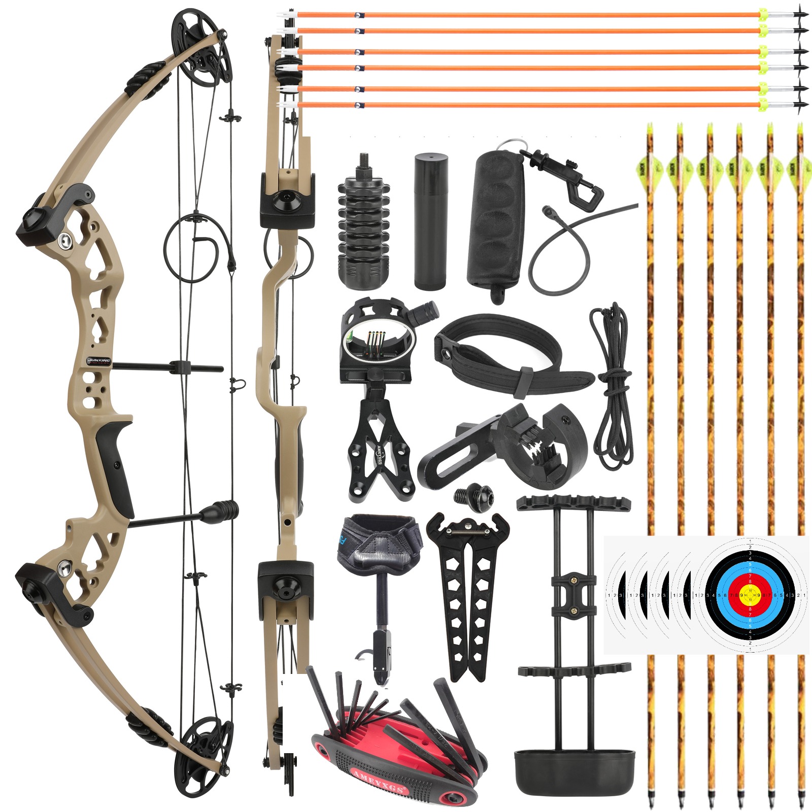 Arc à Poulies Mini 13 Pouces – Kit Complet 15-32 Lbs – Viseur Laser – Chasse Et Cible