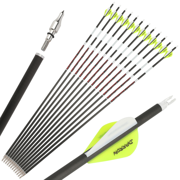 Pure Carbon Arrow Luminous SP300-600 Vanes Archery Hunting