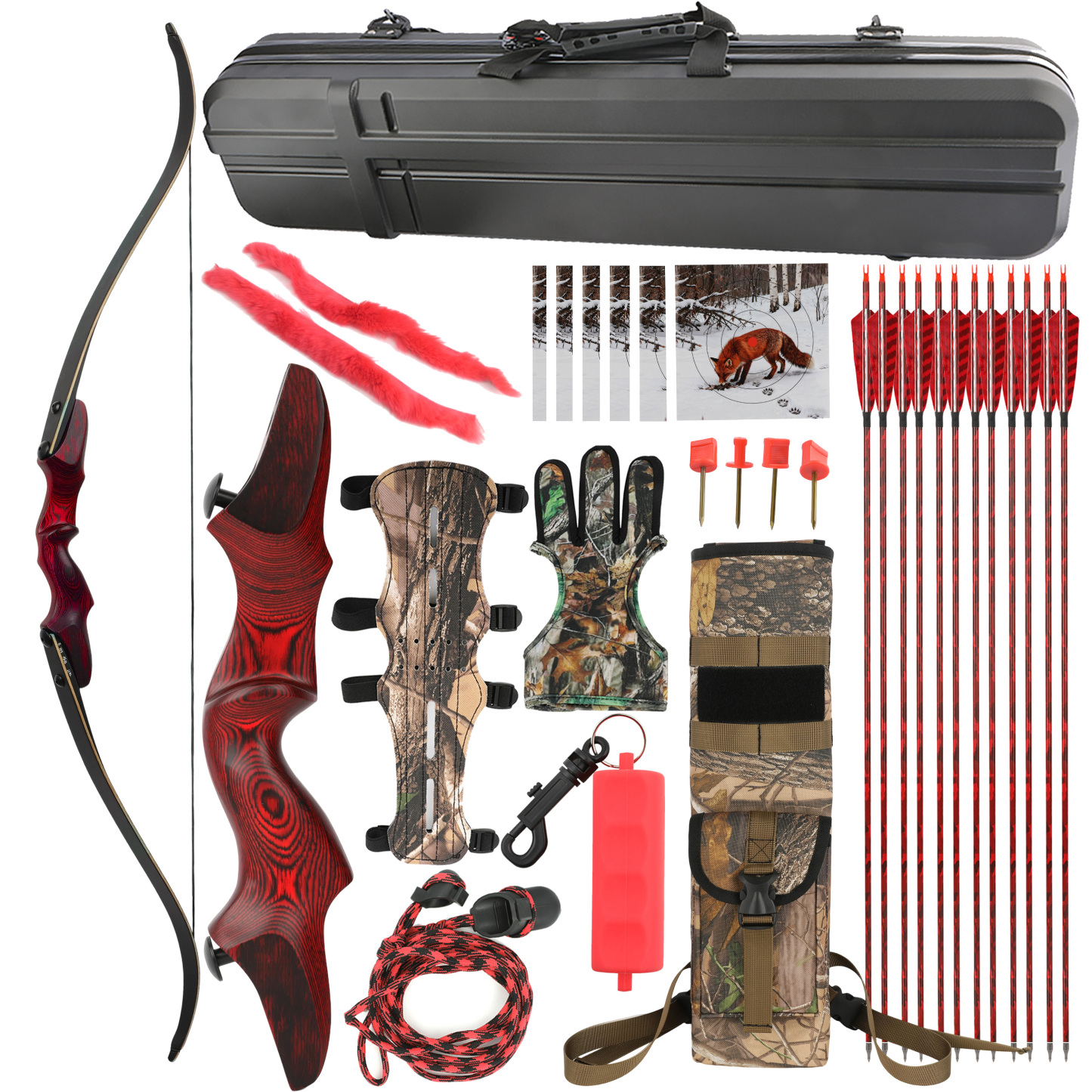 60" Recurve Bow Set 20-60lb Adjustable Takedown Archery Bow