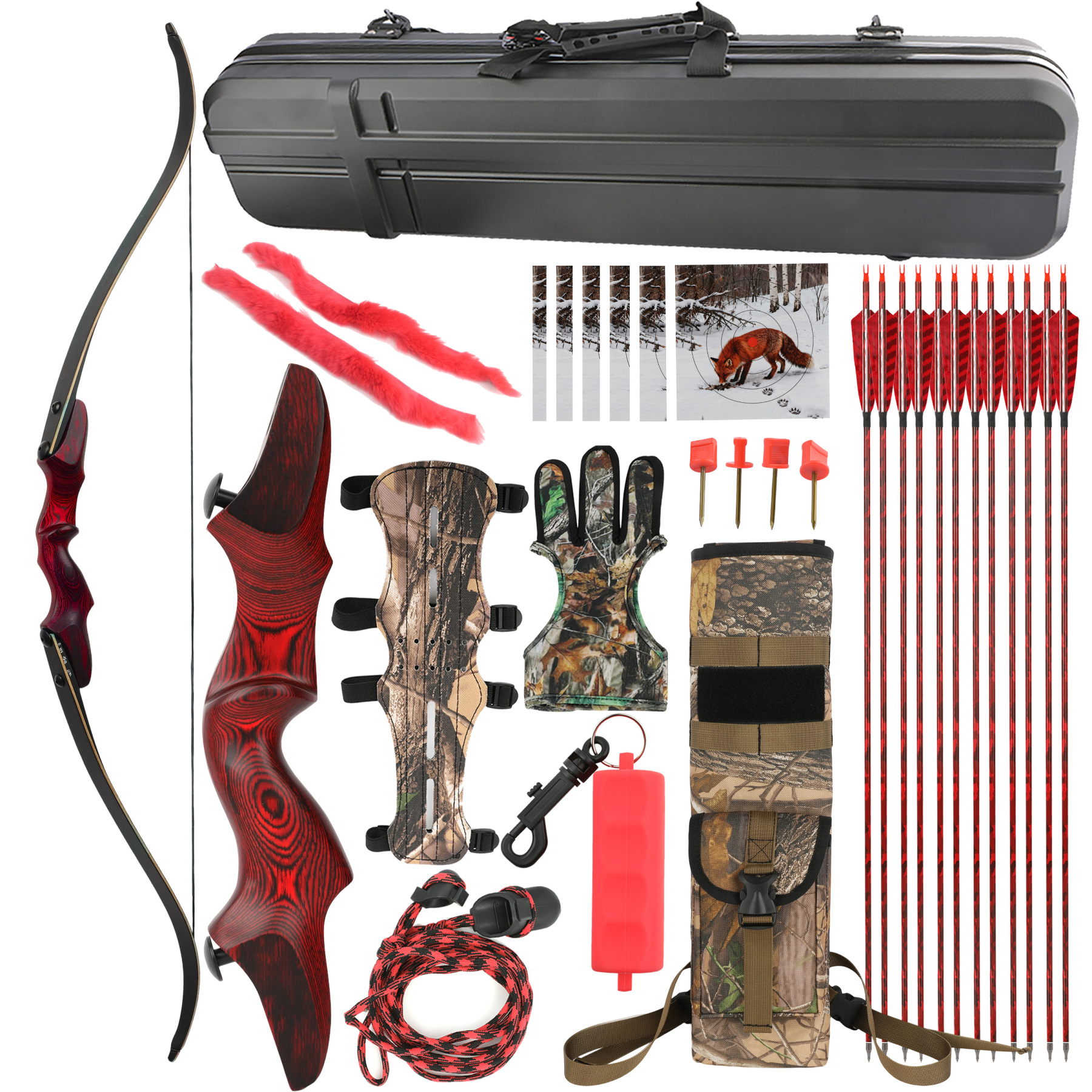 60" Recurve Bow Set 20-60lb Adjustable Takedown Archery Bow