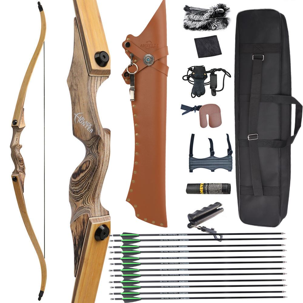 BLACK HUNTER 60" Hunting Recurve Bow 20-60 lbs Archery Target 