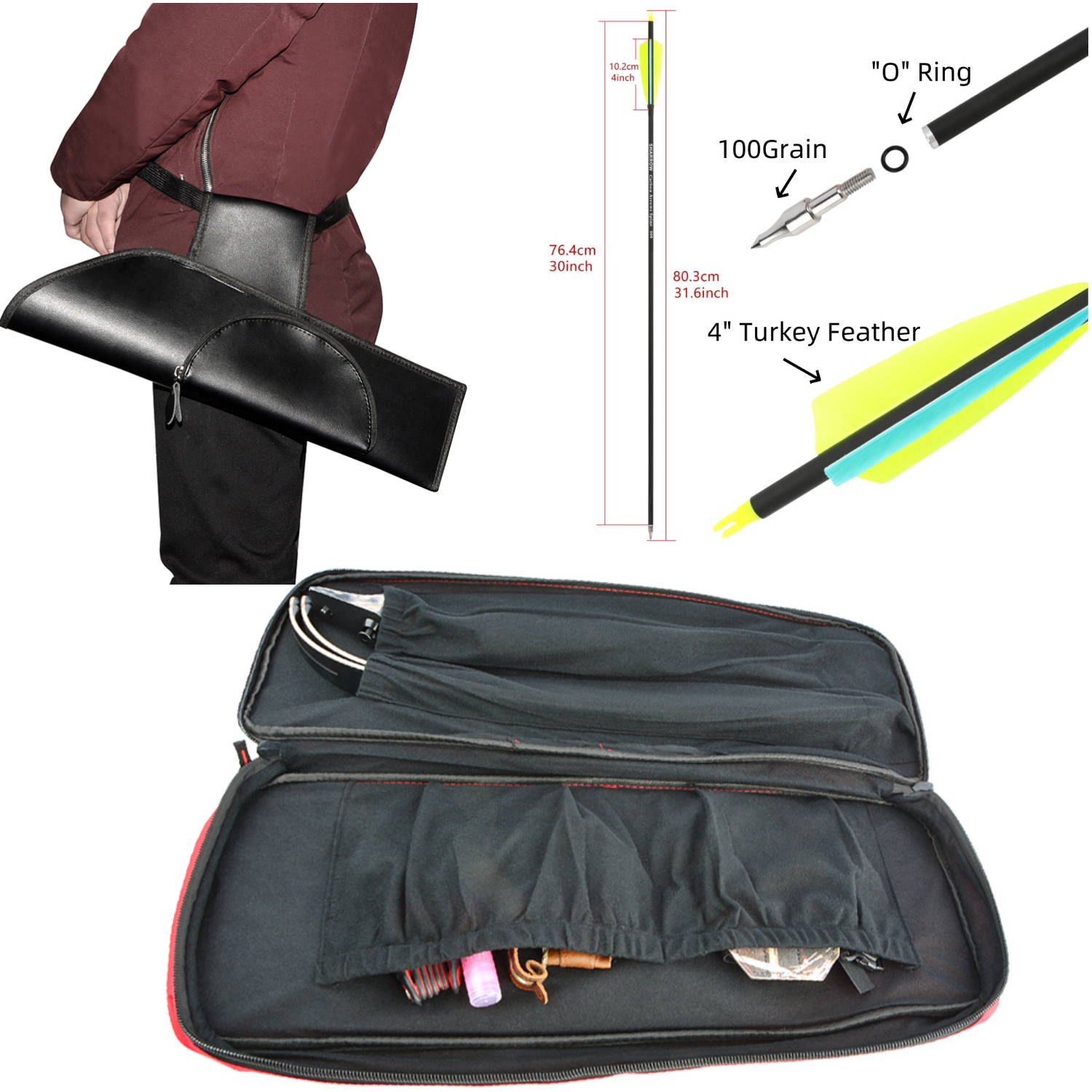 Black Hunter Longbow Hunting Bow and  Arrow Set LH RH