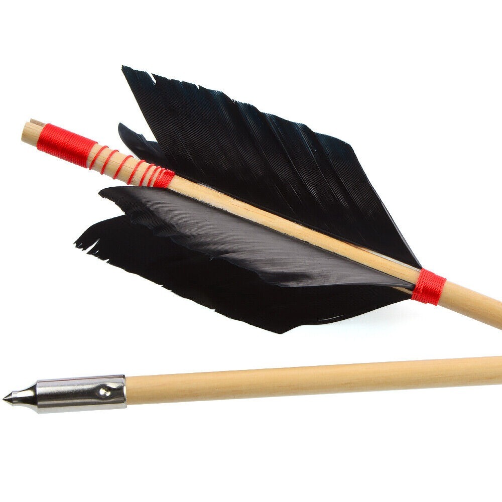 Archery Wooden Arrows Flu-Flu 32" Feathers Traditional Longbow Target